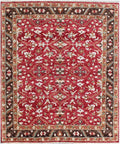 Luxury 8x 10 Red Hand-Knotted Rug, Traditional Floral Pattern Wool Area Carpet for Elegant living room dining room handmade gift