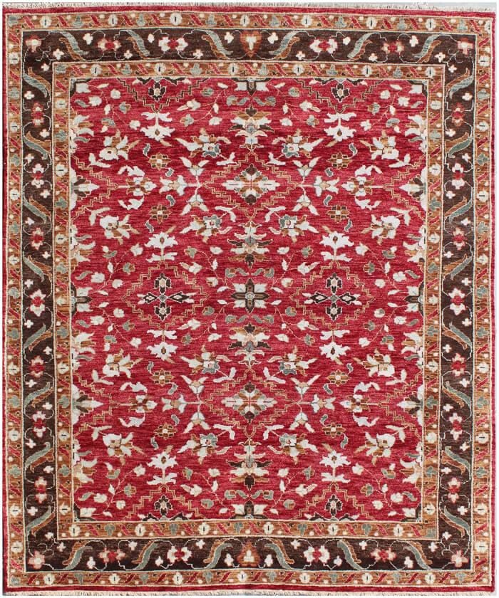 Luxury 8x 10 Red Hand-Knotted Rug, Traditional Floral Pattern Wool Area Carpet for Elegant living room dining room handmade gift