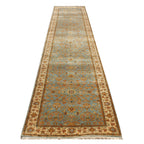 13 ft Long runner, Vintage Persian Style Hallway Runner, Sage Green Blue Oriental Long Runner