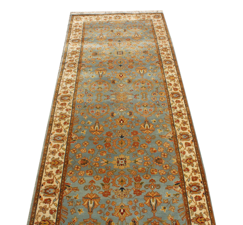 13 ft Long runner, Vintage Persian Style Hallway Runner, Sage Green Blue Oriental Long Runner