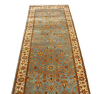 13 ft Long runner, Vintage Persian Style Hallway Runner, Sage Green Blue Oriental Long Runner