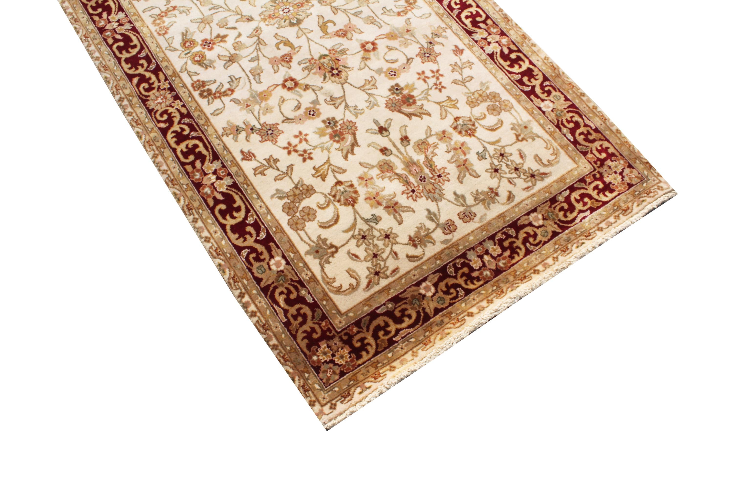 Extra Long Hand Knotted 3x10  Wool Runner Rug, Traditional Persian cream & burgundy Vintage Style Oriental Hallway, Stairs, Entryway Runner