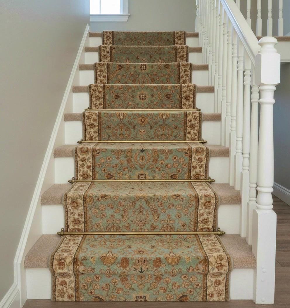 13 ft Long runner, Vintage Persian Style Hallway Runner, Sage Green Blue Oriental Long Runner
