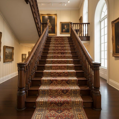 14 ft Extra Long Persian Runner Rug, Traditional Red Blue Gallery Rug, Antique Style Runner