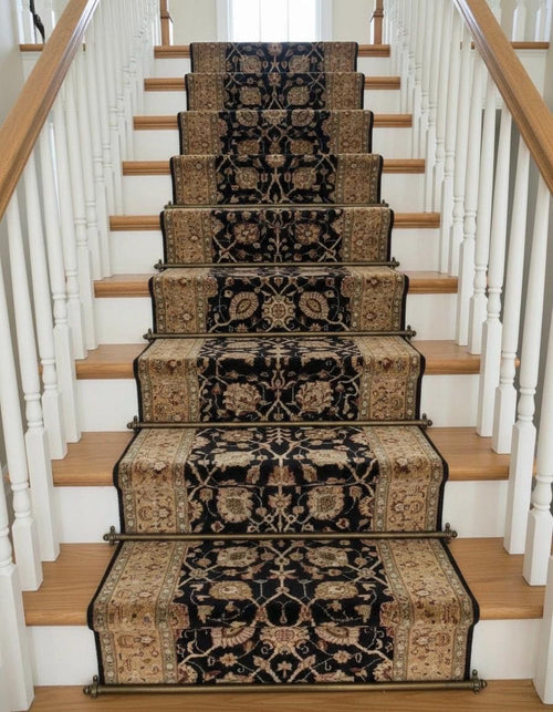 12 ft long Traditional oriental Style, Black & Gold New Zealand Wool Runner Rug