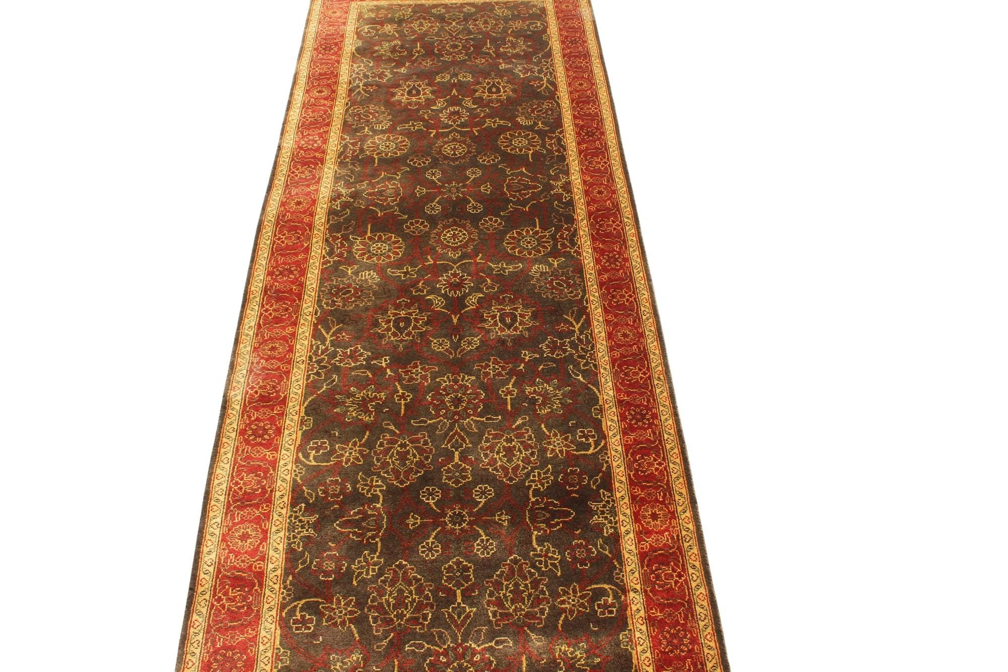 Handknotted Wool Hallway Runner Rug 2.8x22 ft - Extra Long Persian Style Oriental Carpet for Stairs & Hallways - Rust Brown Traditional Rug