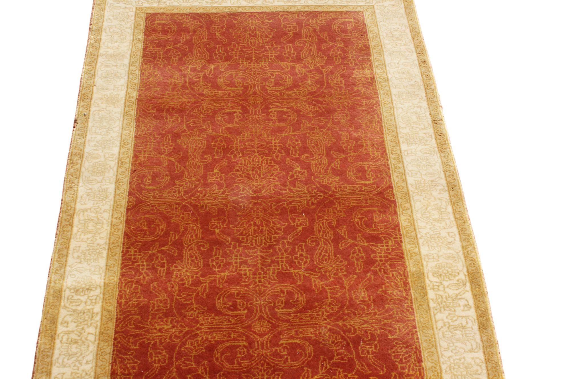 Luxurious 2.7x8.9 ft Handknotted Wool Runner, Premium Quality, Hallway & Entryway red orange Accent Rug, traditional Persian Design