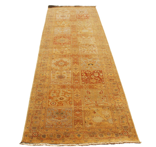 2.10x9.7 ft Traditional Rug Runner, Hand Knotted Wool Hallway Rug, Muted Gold Orange Vintage Style Gallery Rug, Extra Long Kitchen Runner