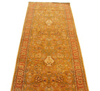 10 Ft Traditional Runner, Gold Wool Rug, Vintage Floral Persian Style Hallway Carpet