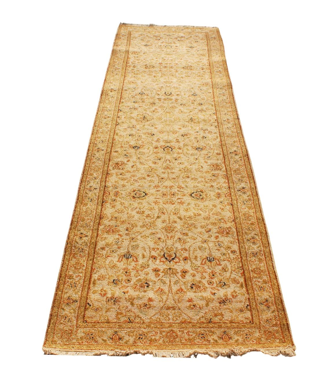 2.8x9.10 ft Vintage Runner Hand Knotted Wool Rug, Neutral Muted Beige Turkish Runner for Hallway, Kitchen, Entryway, Traditional Boho Decor