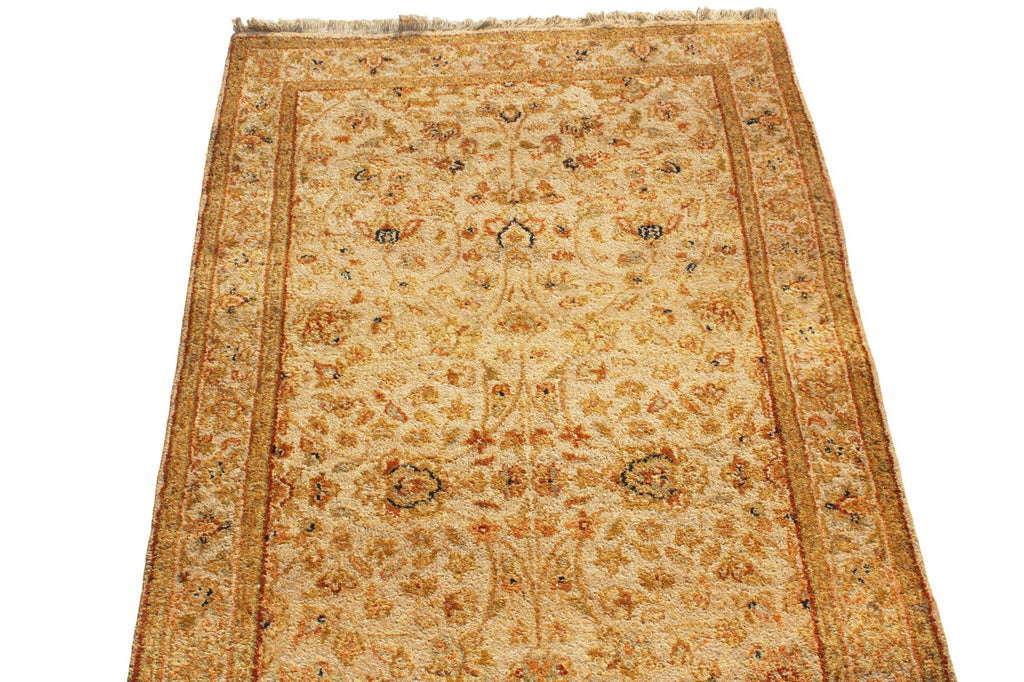 10 ft Vintage Runner Hand Knotted Wool Rug, Neutral Muted Beige Turkish Runner for Hallway, Entryway