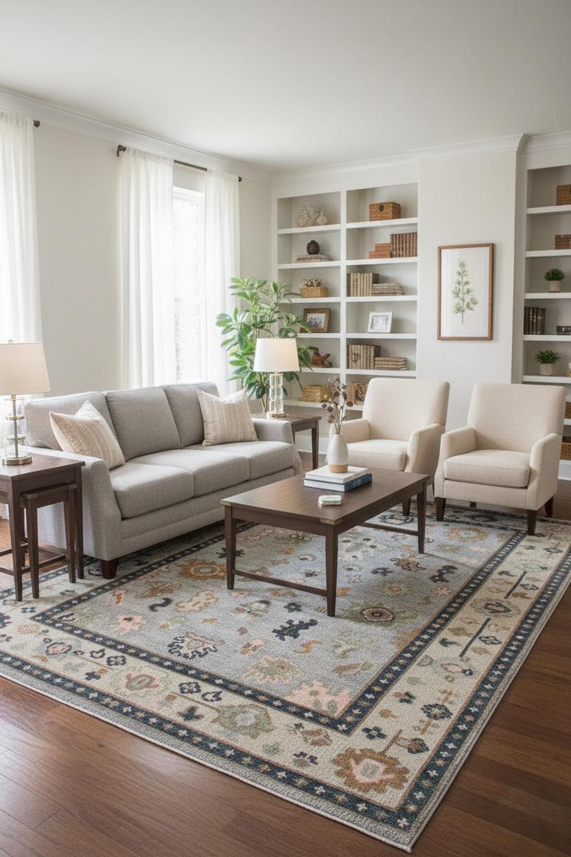 Hand-Knotted Oushak Wool Rug, Modern Turkish Muted Pastel Area Rug for Living Room, Custom Sizes: 4x6, 5x8, 6x9, 8x10, 9x12, 10x14, 12x15