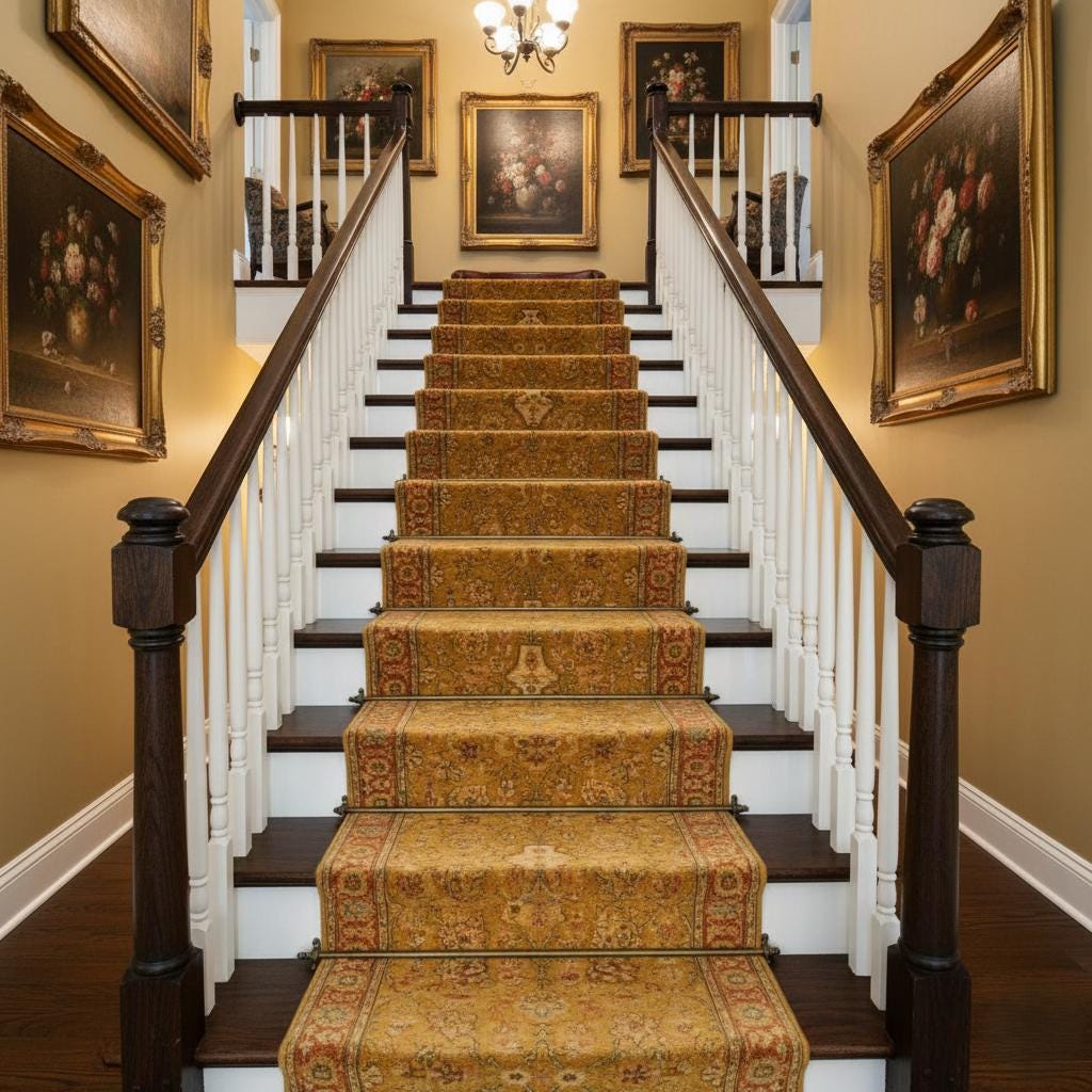 10 Ft Traditional Runner, Gold Wool Rug, Vintage Floral Persian Style Hallway Carpet