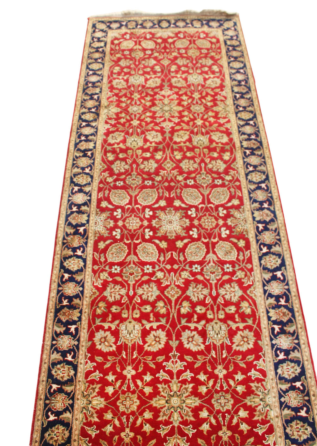 Exquisite 2.7x11 Red & Gold Floral Wool Runner -- Persian Style Entryway Decor