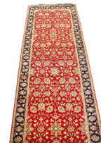 Exquisite 2.7x11 Red & Gold Floral Wool Runner -- Persian Style Entryway Decor