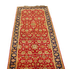 Exquisite 2.7x11 Red & Gold Floral Wool Runner -- Persian Style Entryway Decor