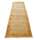 Antique 10 ft Gold Runner, 3x10 Hand Knotted Wool Rug, Muted Oushak Hallway Runner, Neutral Oriental Gallery Rug, 2.7x9.9 ft Transitional