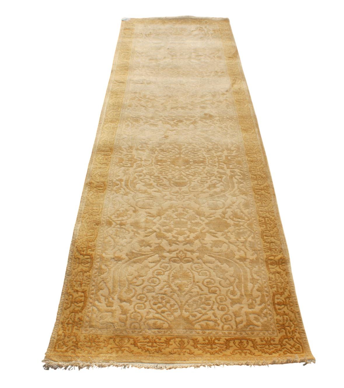 Antique 10 ft Gold Runner, 3x10 Hand Knotted Wool Rug, Muted Oushak Hallway Runner, Neutral Oriental Gallery Rug, 2.7x9.9 ft Transitional