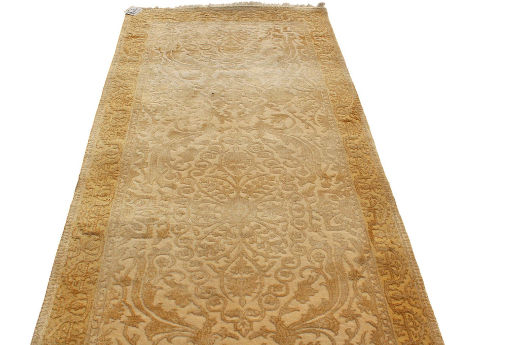 Antique 10 ft Gold Runner, 3x10 Hand Knotted Wool Rug, Muted Oushak Hallway Runner, Neutral Oriental Gallery Rug, 2.7x9.9 ft Transitional