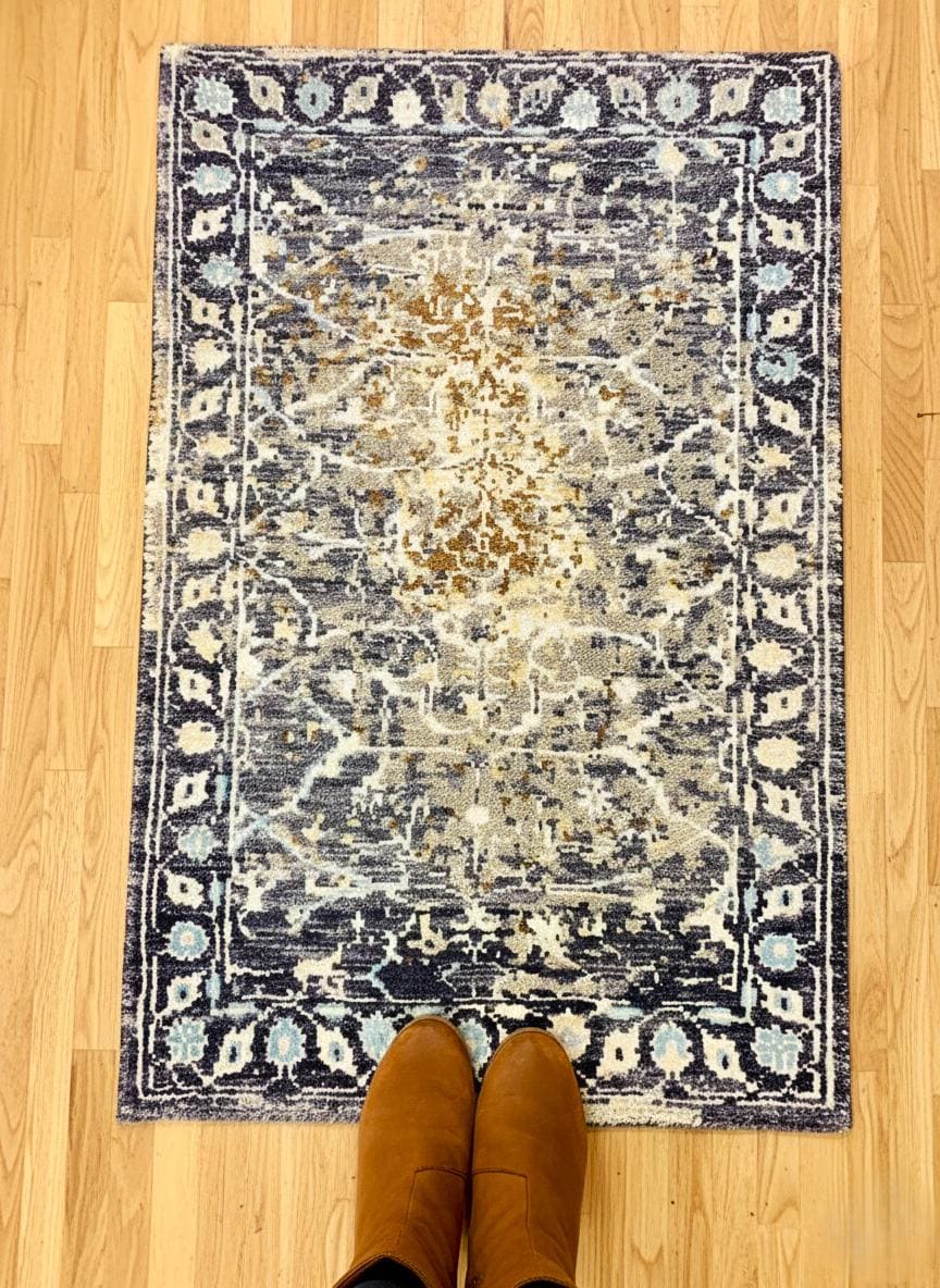 Hand-Knotted Wool Rug - 2x3 Distressed Purple Gold Medallion Oriental Rug with Pad