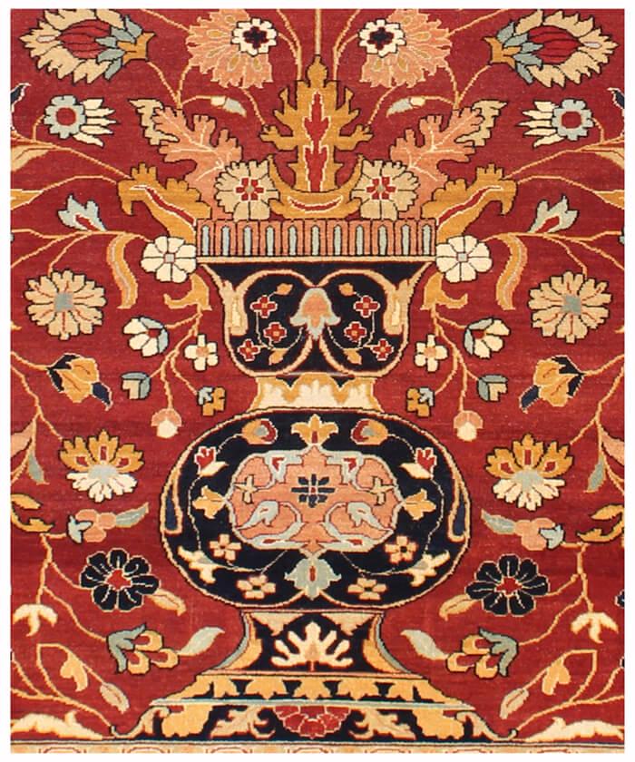 8x10 Hand Knotted Wool Rug, Traditional Rust Floral Area Rug with Vase Motif