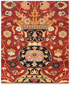 8x10 Hand Knotted Wool Rug, Traditional Rust Floral Area Rug with Vase Motif
