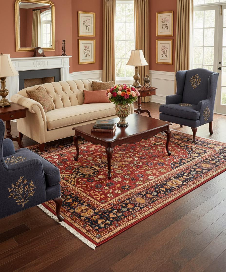 8x10 Hand Knotted Wool Rug, Traditional Rust Floral Area Rug with Vase Motif