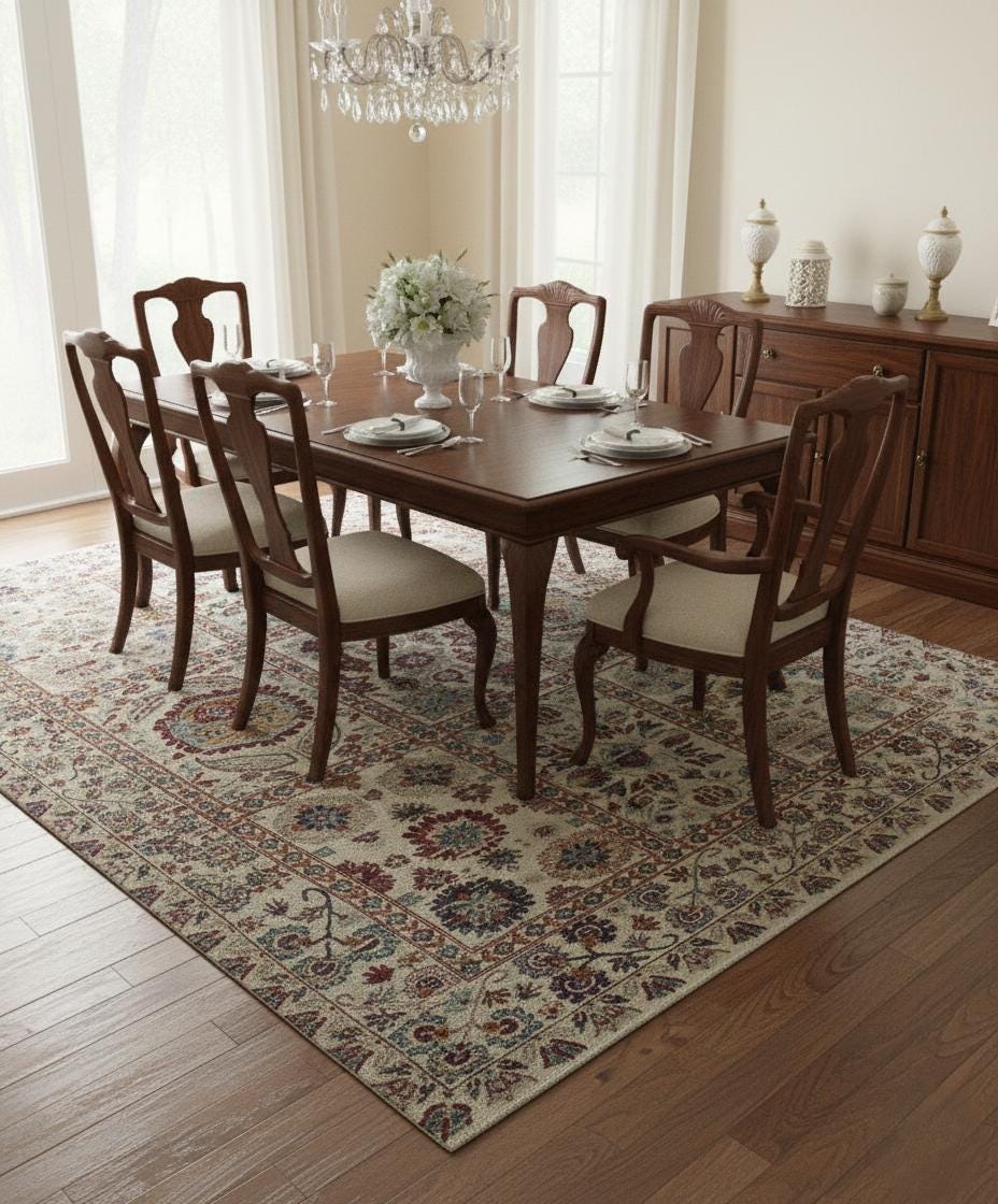 8x10 Hand Knotted Wool Rug Ivory Floral Oriental Area Rug