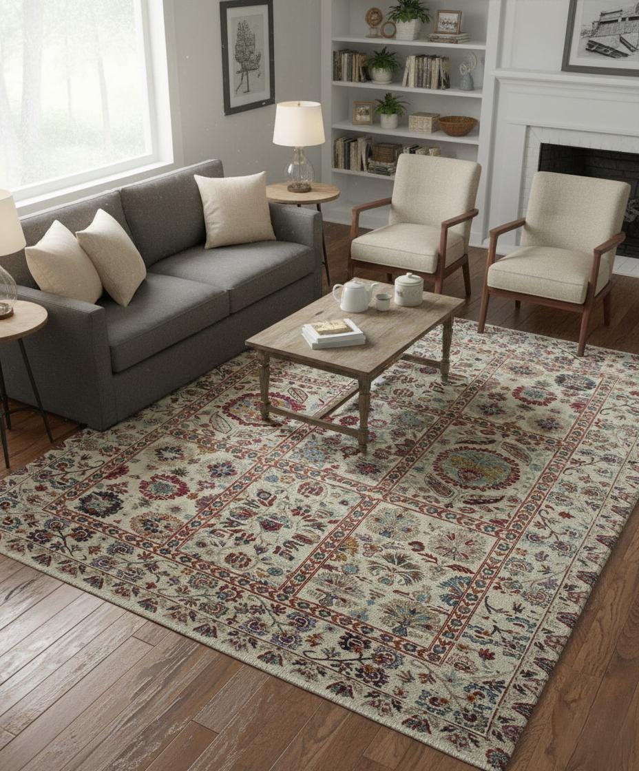 8x10 Hand Knotted Wool Rug Ivory Floral Oriental Area Rug