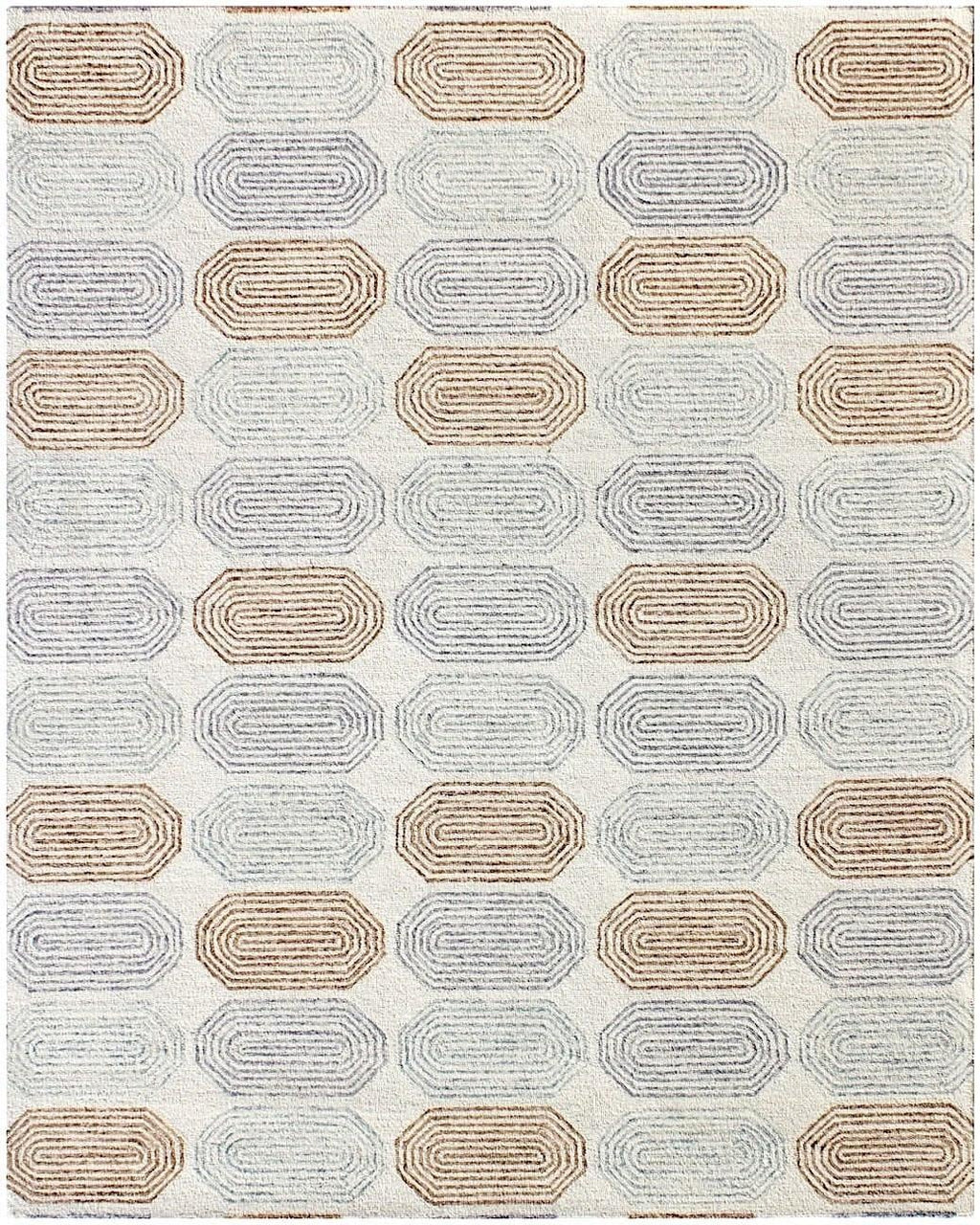 Hand Tufted 5X8 8X10   Ivory Multi wool  geometric pattern lopped pile modern rug.