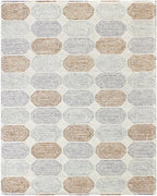 Hand Tufted 5X8 8X10   Ivory Multi wool  geometric pattern lopped pile modern rug.