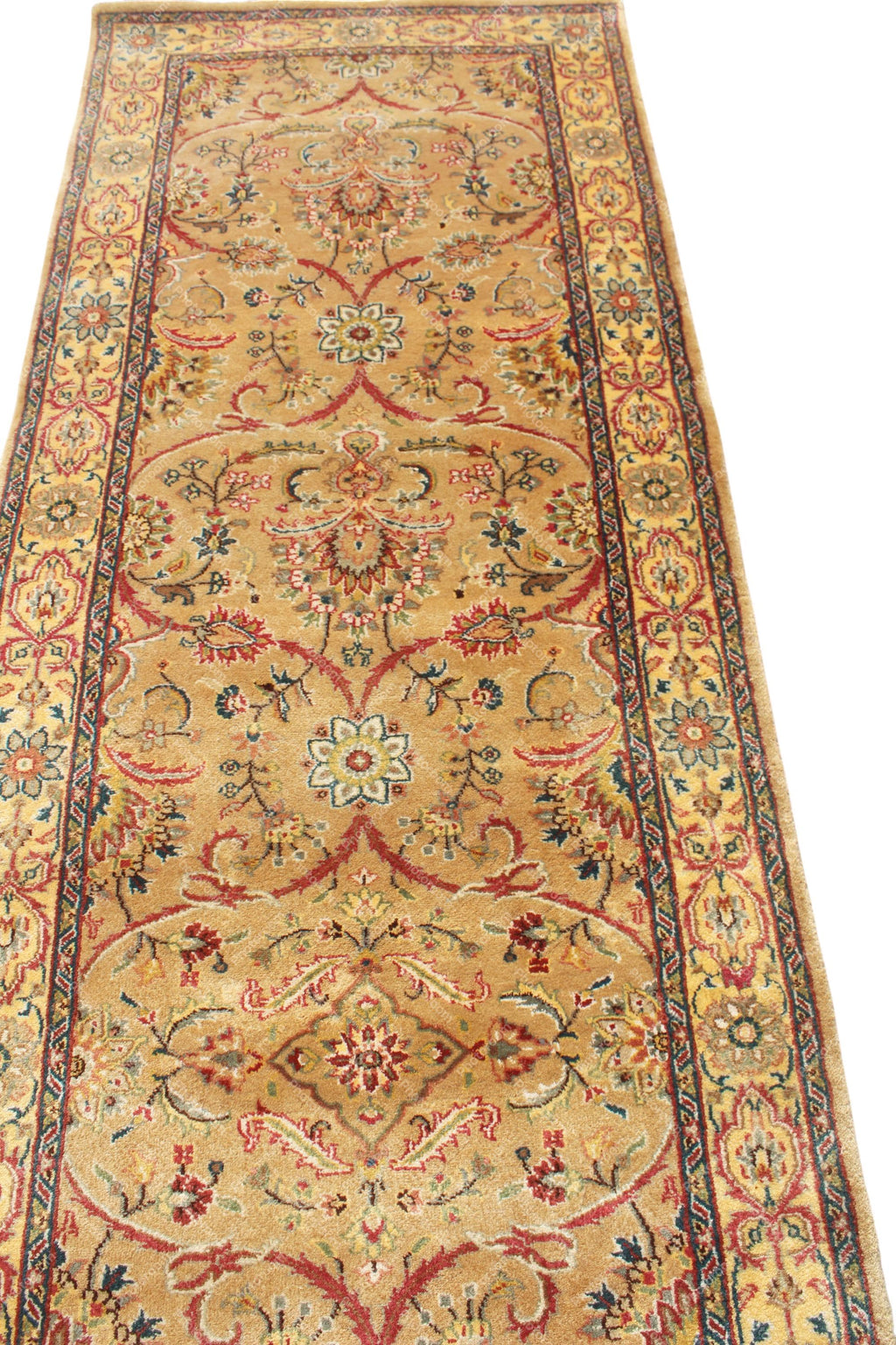 2.6x10 Gold Oushak Kitchen Runner, Traditional Floral Persian Gallery Rug, Extra Long 10ft Gold Amber Carpet