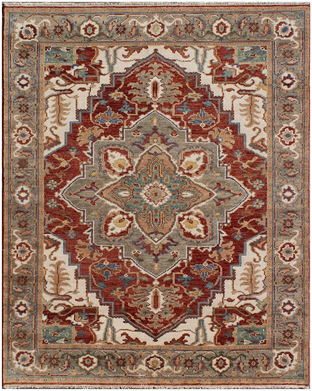 8x10 ft Hand-Knotted Oushak Style Wool Rug - Rust & Sage Heritage Medallion