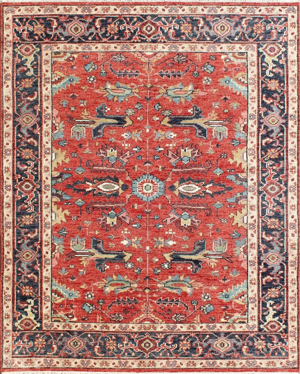 8x10 ft Hand-Knotted Wool Oushak Rug | 9x12 ft Terracotta & Slate Blue
