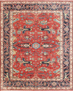8x10 ft Hand-Knotted Wool Oushak Rug | 9x12 ft Terracotta & Slate Blue