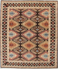 Hand Knotted Wool Rug, Multi Brown Santa Fe Pattern, 8x10 9x12