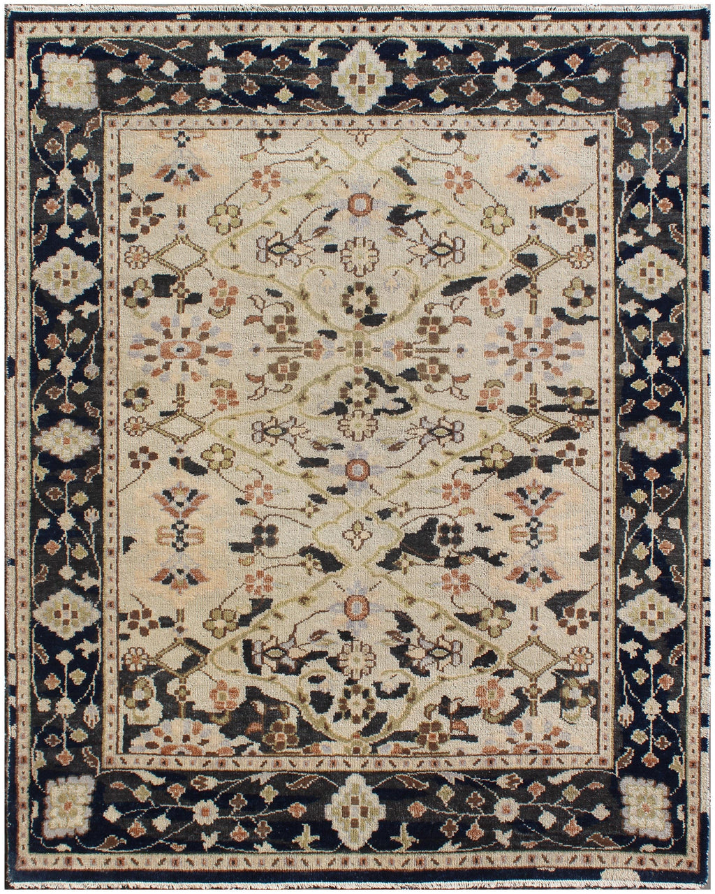 8x10 Hand-Knotted Wool Rug | Vintage Beige & Black Oushak Design