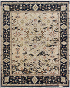 8x10 Hand-Knotted Wool Rug | Vintage Beige & Black Oushak Design