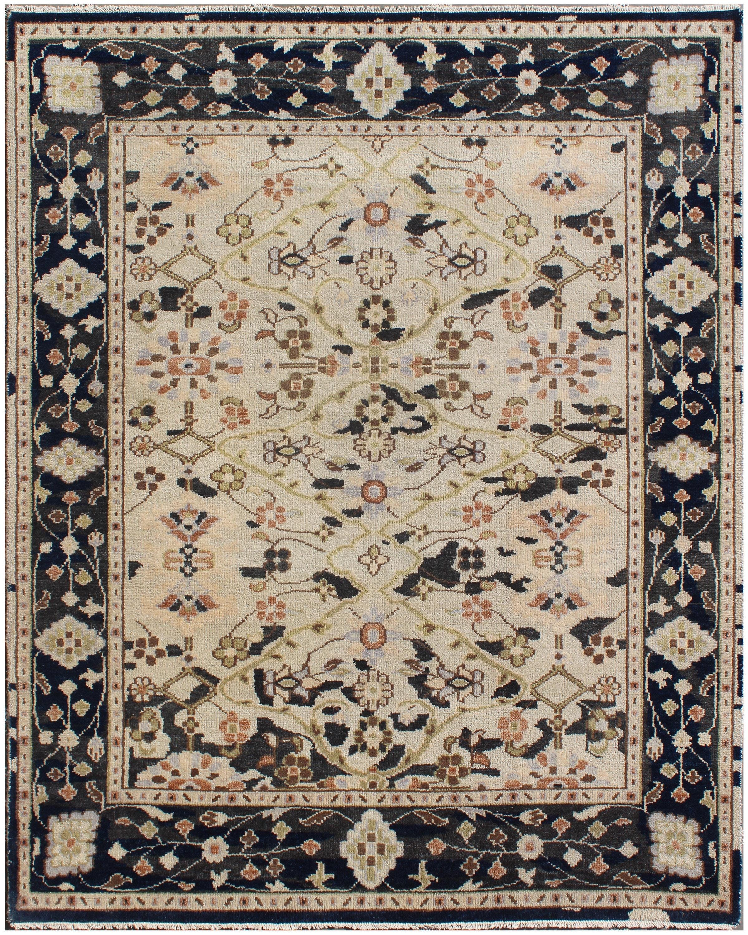 8x10 Hand-Knotted Wool Rug | Vintage Beige & Black Oushak Design