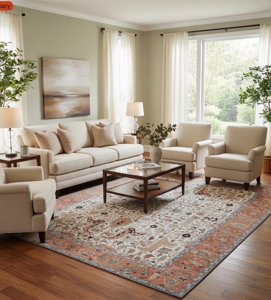 9x12 Ivory Hand Knotted Serapi Heriz Wool Rug - Large Antique Style Terracotta Area Rug