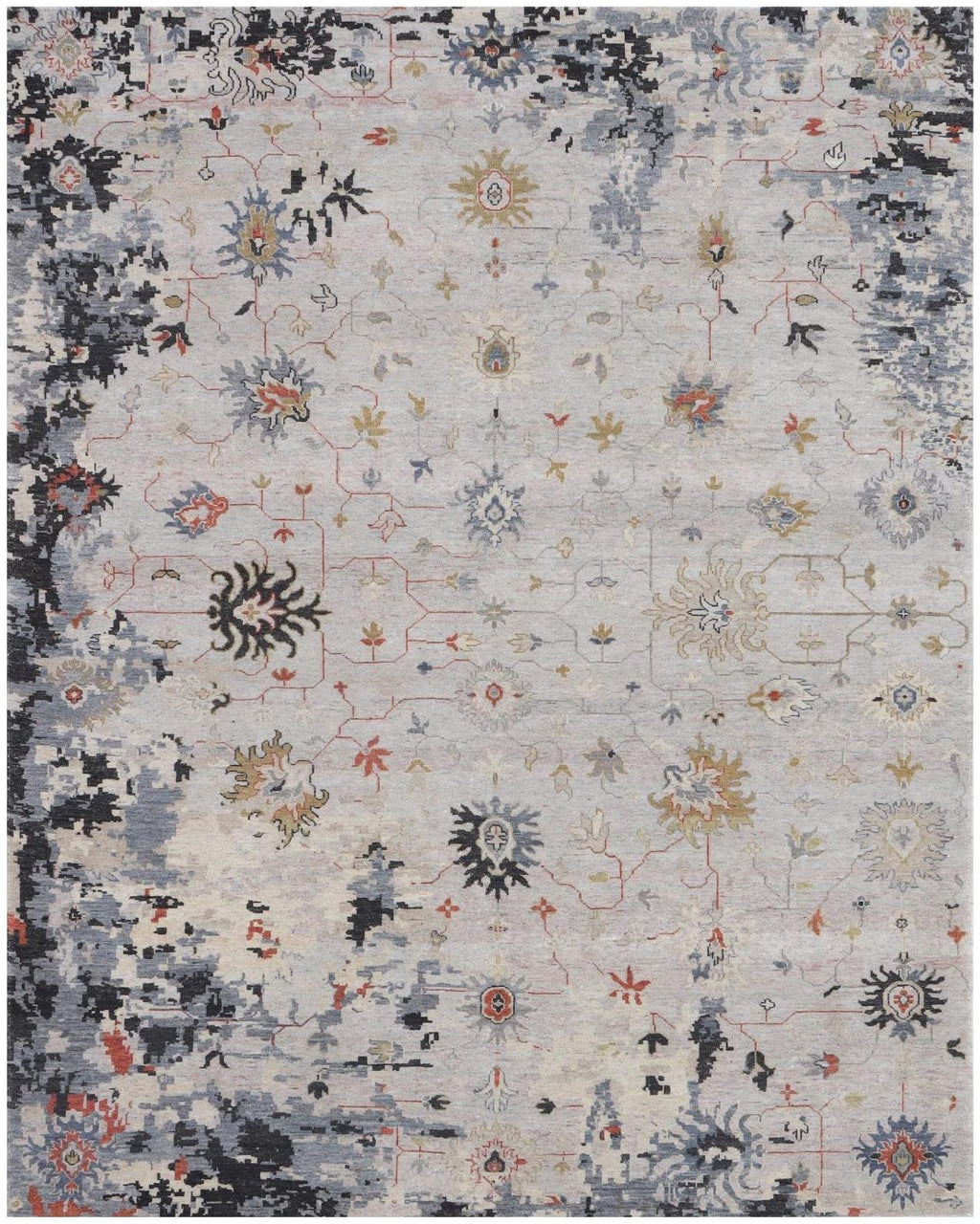 8x10 9x12 Capri Hand Knotted Wool Rug - Modern Distressed Area Rug for Living Room, Large Blue Grey Oriental Carpet, Luxury Handwoven Rug