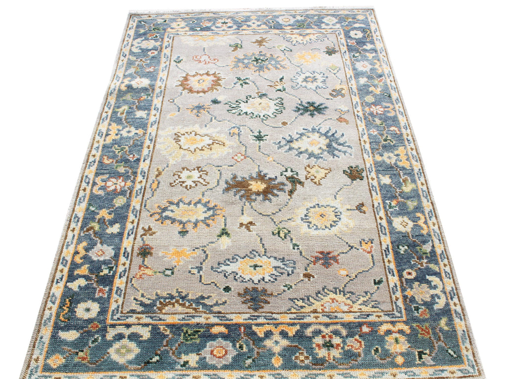 Hand Knotted Oushak Rug Grey Turkish Wool Area Rug