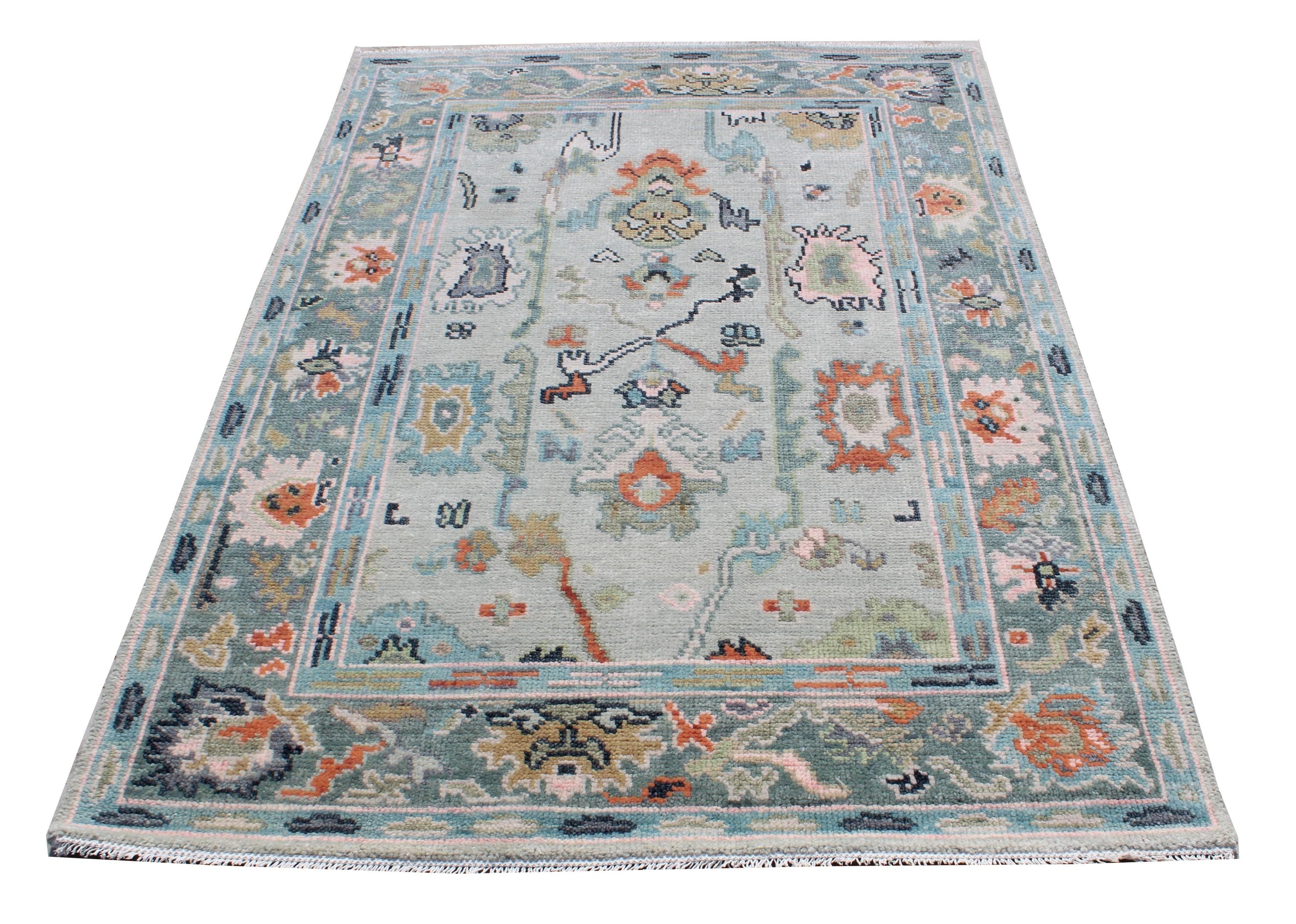 Hand Knotted Muted Oushak Rug - Sage Green Turkish Wool Area Rug