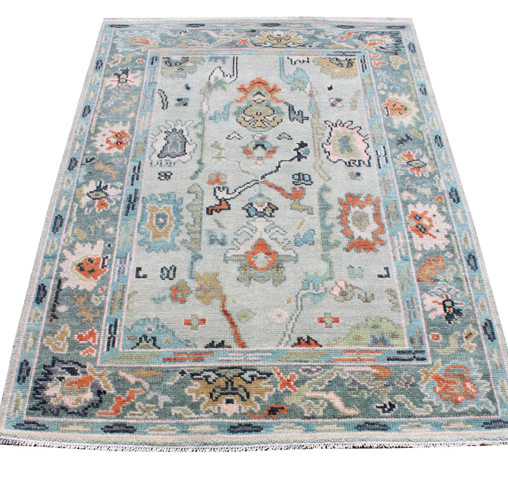 Hand Knotted Muted Oushak Rug - Sage Green Turkish Wool Area Rug