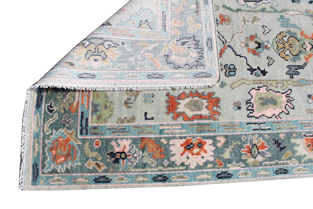 Hand Knotted Muted Oushak Rug - Sage Green Turkish Wool Area Rug