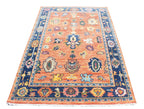 Hand Knotted Oushak Rug Orange Blue Turkish Wool Area Rug