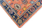 Hand Knotted Oushak Rug Orange Blue Turkish Wool Area Rug