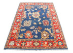 Hand Knotted Oushak Rug Blue Rust Turkish Wool Area Rug