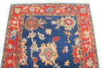 Hand Knotted Oushak Rug Blue Rust Turkish Wool Area Rug