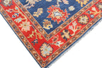 Hand Knotted Oushak Rug Blue Rust Turkish Wool Area Rug